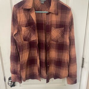 Natural Reflections Burgundy and Tan Plaid Shirt